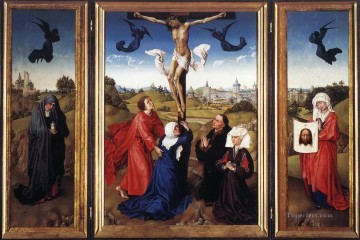 Crucifixión Tríptico religioso Rogier van der Weyden religioso cristiano Pinturas al óleo